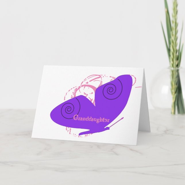Carte Anniversaire, petite-fille, gros papillon violet. (Devant)