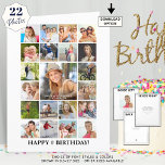 Carte Anniversaire Photo Collage 22 Photos Tout âge Pers<br><div class="desc">Célébrez un grand anniversaire pour n'importe quel âge avec de grands souvenirs sur une GRANDE carte de voeux photo collage! Personnalisez avec 22 photos (21 sur le capot avant et 1 à l'intérieur) et votre texte personnalisé pour les salutations et les souhaits car tout le texte est modifiable à travers...</div>