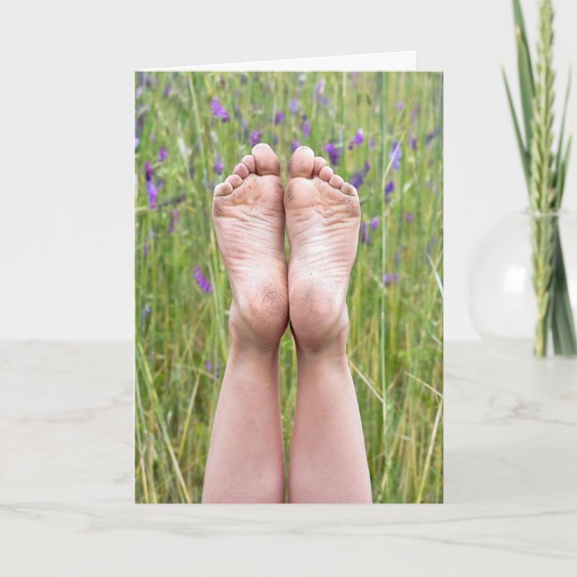 Carte anniversaire pieds nus en fleur sauvage (Devant)