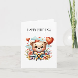 Carte Anniversaire Pilote Ours en Peluche