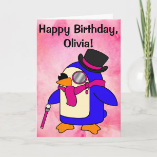 Carte Anniversaire Pingouin Fleur Pastel Rose personnali