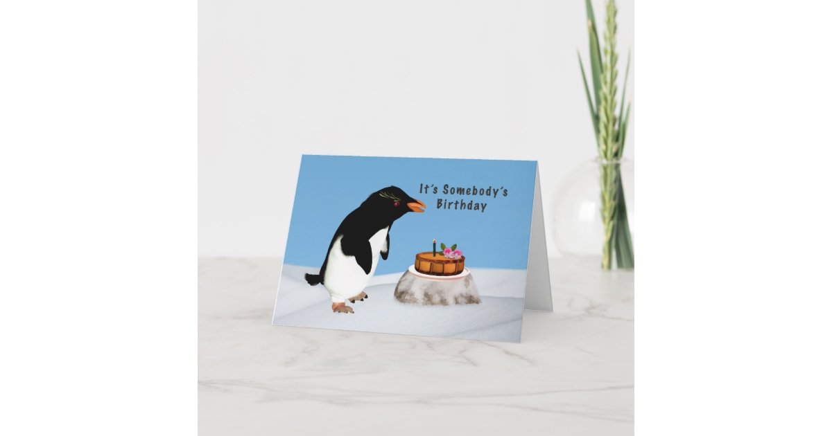 Carte Anniversaire Pingouin Humoristique Et Gateau Zazzle Fr