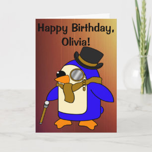 Carte Anniversaire Pingouin Tannée Cuir Brown personnali
