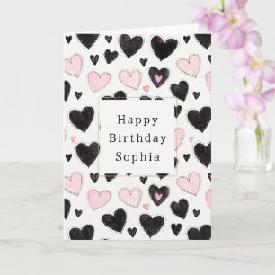 Carte Anniversaire Pink Black Hearts