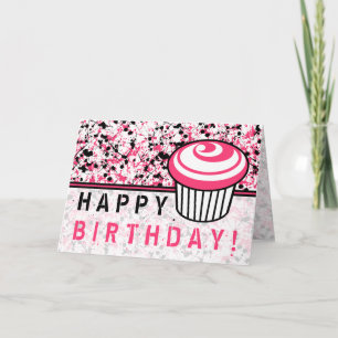 Carte Anniversaire Pink & Black Paint Splatter
