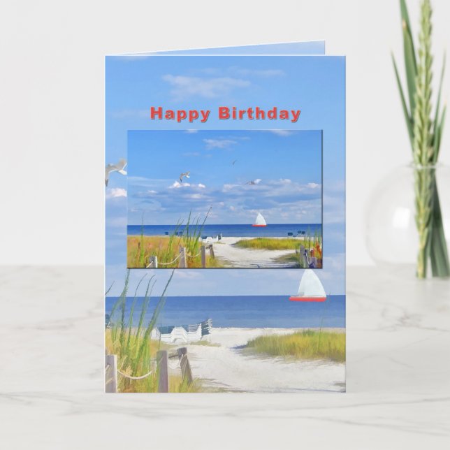 Carte Anniversaire, Plage et Vue Océanique (Devant)