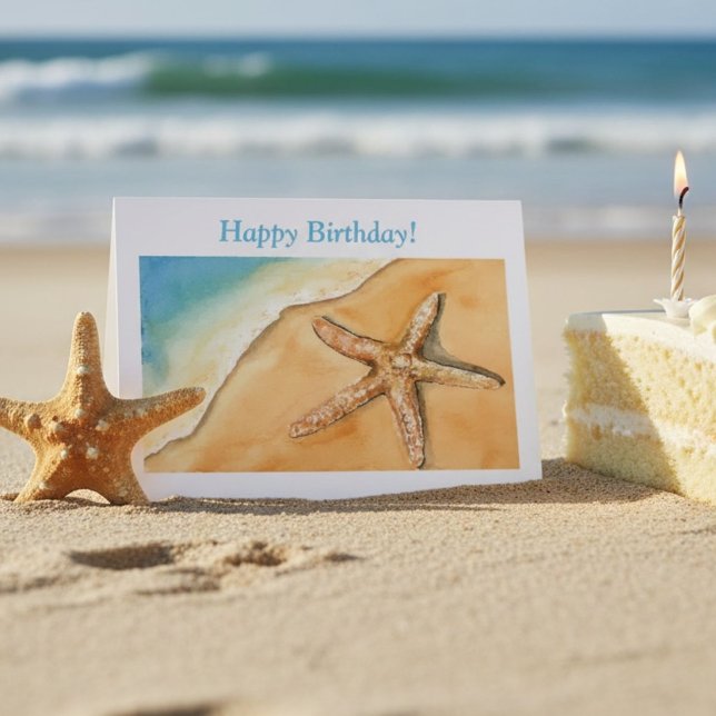 Carte Anniversaire Plage Étoile de Mer Côtière Aquarelle (Créateur téléchargé)
