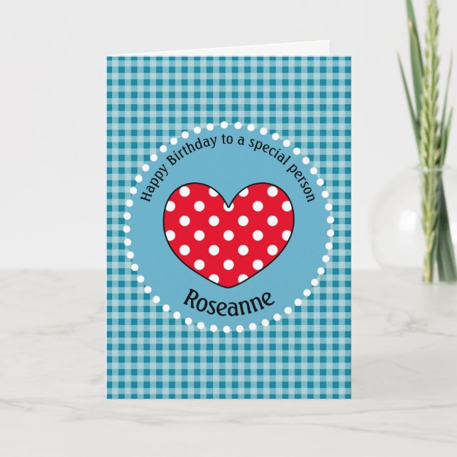 Carte Anniversaire Polka Dot Love Coeur En vichy Personn (Devant)