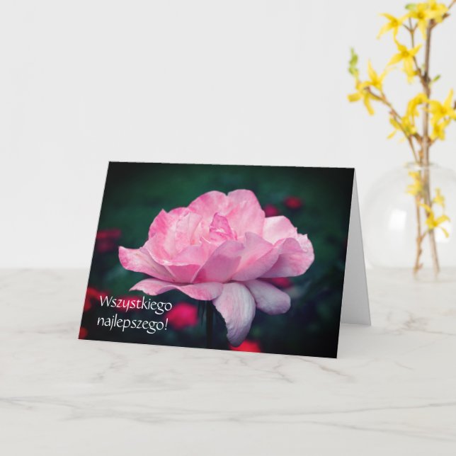 Carte Anniversaire polonais Sto Lat Rose Rose Floral (Fleur jaune)