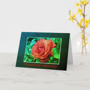 Carte Anniversaire polonais Sto Lat Rose rouge Floral