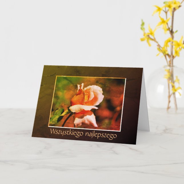 Carte Anniversaire polonais Sto Lat Rosebud Art Floral (Fleur jaune)