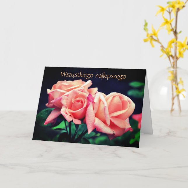 Carte Anniversaire polonais Sto Lat Rosebuds Floral (Fleur jaune)