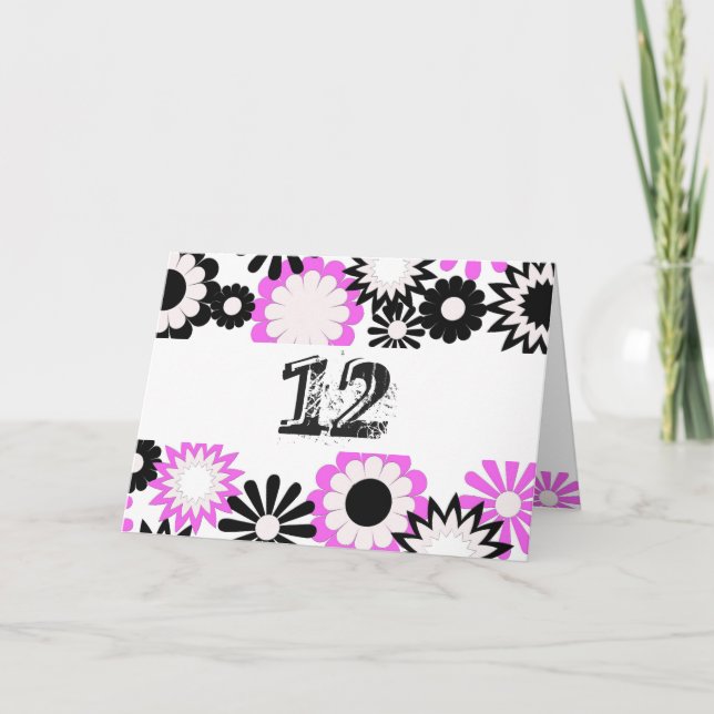 Carte Anniversaire pour 12 ans, fleurs vives. (Devant)