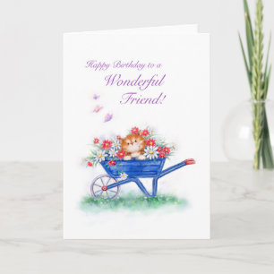 Carte Anniversaire pour ami, chat mignon avec roue à fle