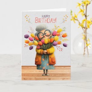 Carte Anniversaire pour elle jolie vieille femme avec tu