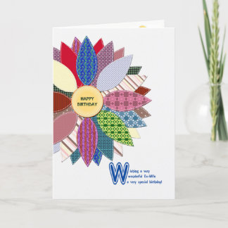 Carte Anniversaire pour ex-femme, fleur cousue