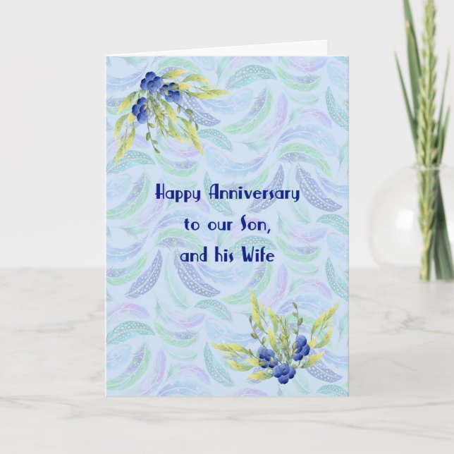 Carte Anniversaire pour Fleurs Bleues Fils Fils et (Devant)