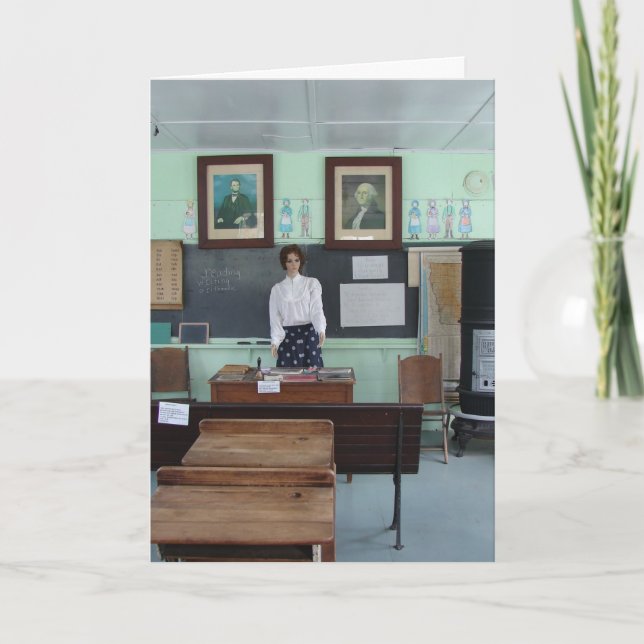 Carte Anniversaire pour l'enseignant, école à classe uni (Devant)