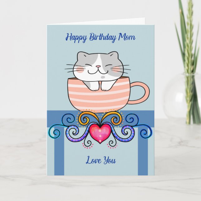 Carte Anniversaire pour maman avec chat en Coffee Cup (Devant)