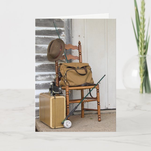 Carte anniversaire pour sa canne de pêche vintage (Devant)