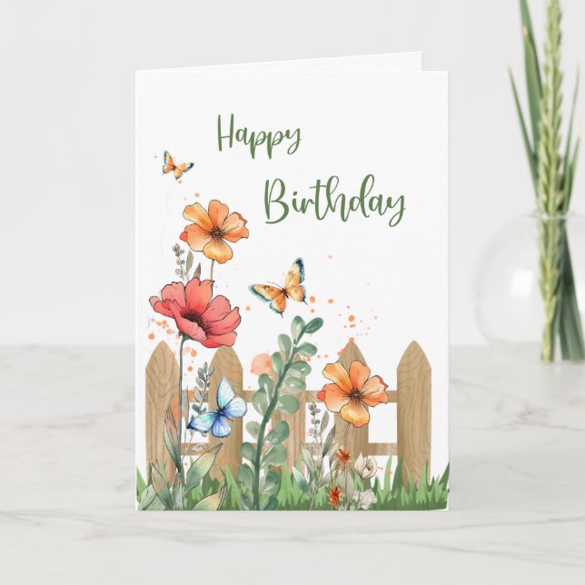 Carte Anniversaire pour ses fleurs de printemps et papil (Devant)