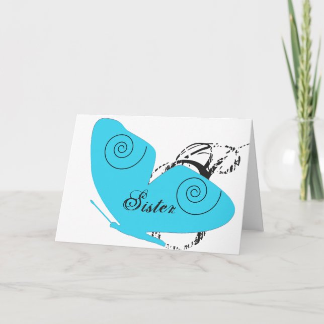 Carte Anniversaire pour soeur, grand papillon bleu clair (Devant)