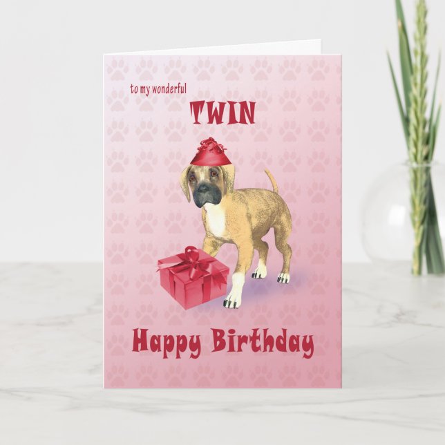 Carte anniversaire pour un jumeau avec un chiot (Devant)