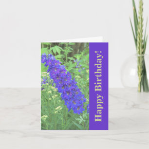 CARTE "ANNIVERSAIRE POURPRE DE /HAPPY DE DELPHINIUM "