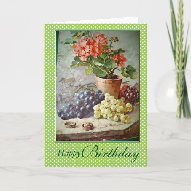 Carte Anniversaire pourpre de raisins de vert rouge de (Devant)