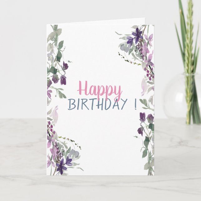 Carte Anniversaire Prairie Aquarelle (Devant)