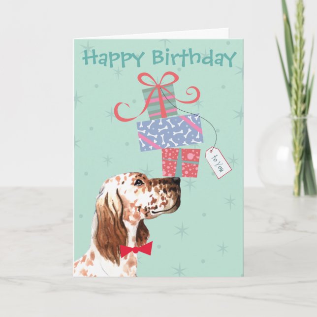 Carte Anniversaire Présente Anglais Setter Card (Devant)