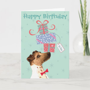 Carte Anniversaire présente Smooth Fox Terrier