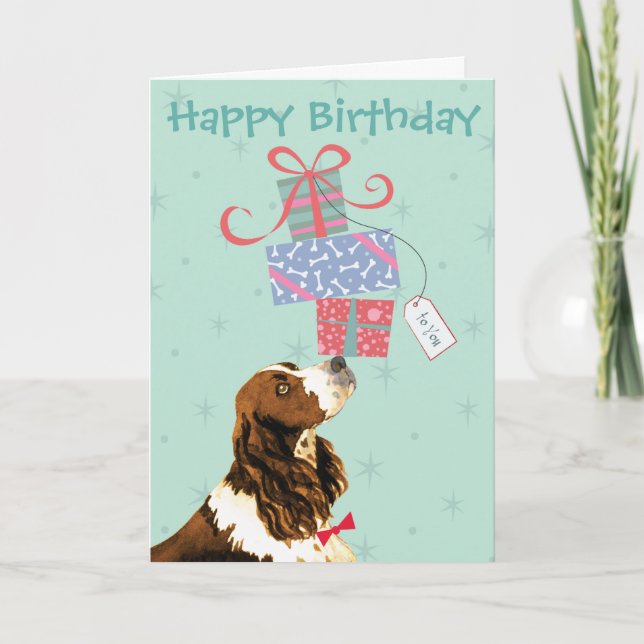 Carte Anniversaire Présents Anglais Springer Spaniel (Devant)