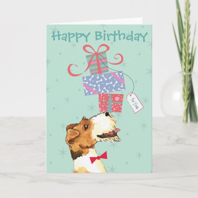 Carte Anniversaire Présents Fil Fox Terrier (Devant)