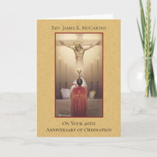 CARTE ANNIVERSAIRE PRÊTRE ORDINATION HOSTIE CRUCIFIX