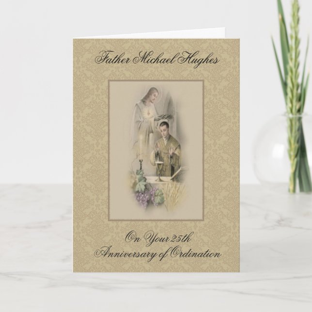 CARTE ANNIVERSAIRE PRÊTRE ORDINATION JÉSUS COURONNEMENT (Devant)