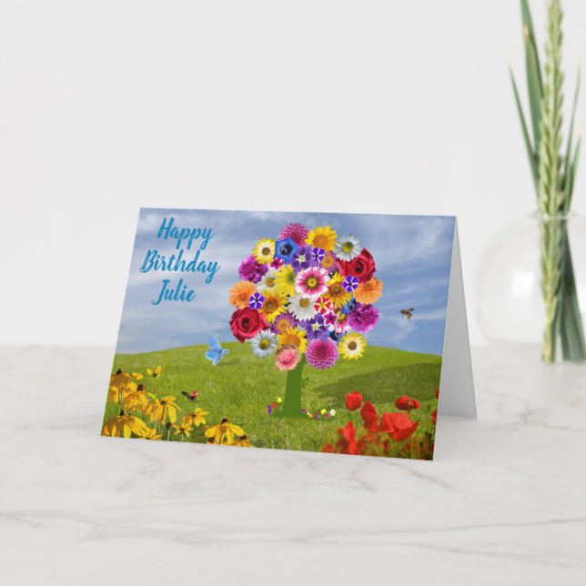 Carte Anniversaire Printemps Fleurs d'été mignonnes (Devant)
