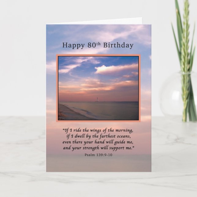 Carte Anniversaire, quatre-vingtième, lever de soleil à (Devant)