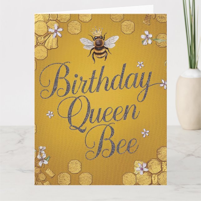 Carte Anniversaire Queen Bee - Design élégant Gold Honey (Devant)