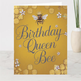 Carte Anniversaire Queen Bee - Design élégant Gold Honey