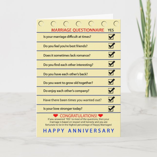 CARTE ANNIVERSAIRE - QUESTIONNAIRE DE MARIAGE - (Devant)