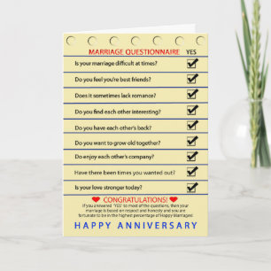 CARTE ANNIVERSAIRE - QUESTIONNAIRE DE MARIAGE -