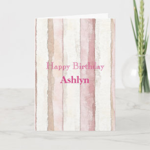 Carte Anniversaire rayures rose blanc beige