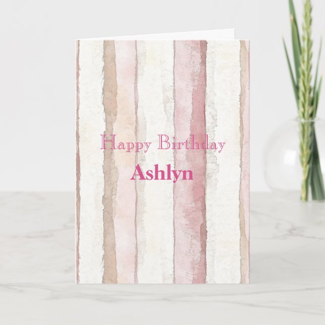 Carte Anniversaire rayures rose blanc beige (Devant)