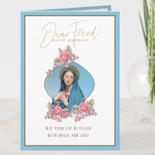 Carte Anniversaire Religieux Amie Vierge Marie Roses