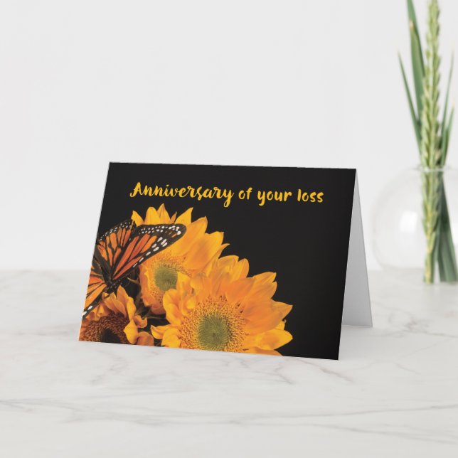 Carte Anniversaire Religieux de Perte Papillon Tournesol (Devant)
