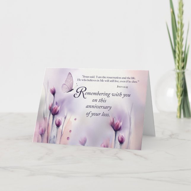 Carte Anniversaire religieux des fleurs perdues Papillon (Devant)