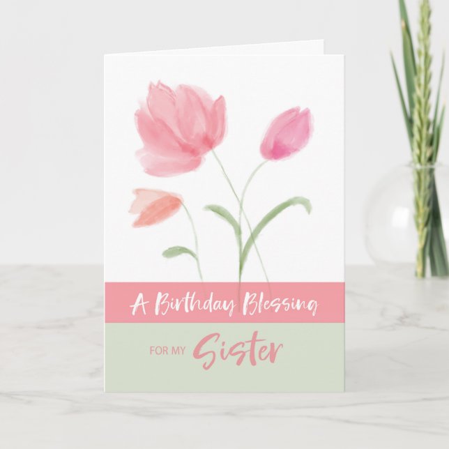 Carte Anniversaire Religieux Ma Soeur Bénédiction Fleurs (Devant)