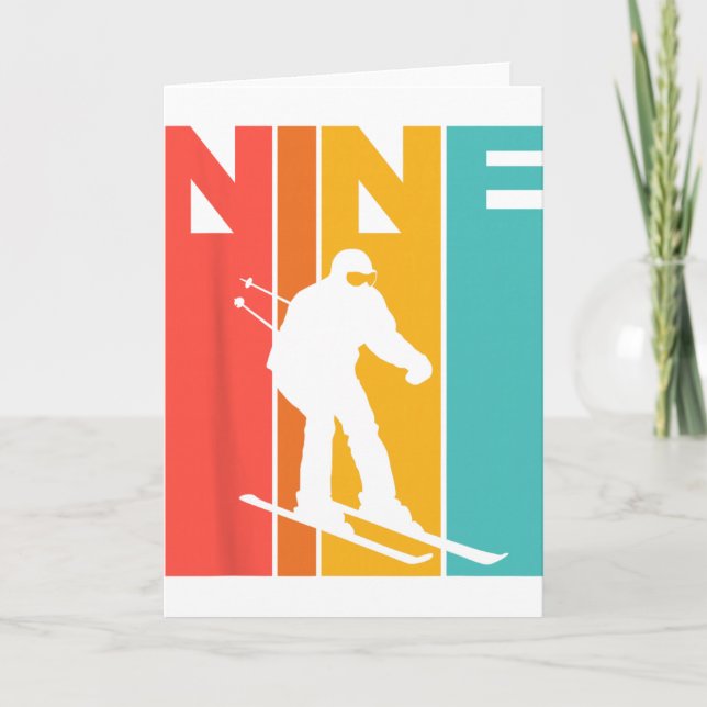 Carte Anniversaire rétro du 9e anniversaire de ski pour  (Devant)