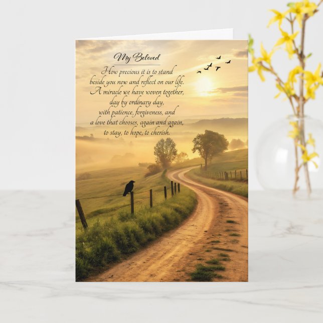 Carte Anniversaire romantique cher chemin de campagne (Fleur jaune)